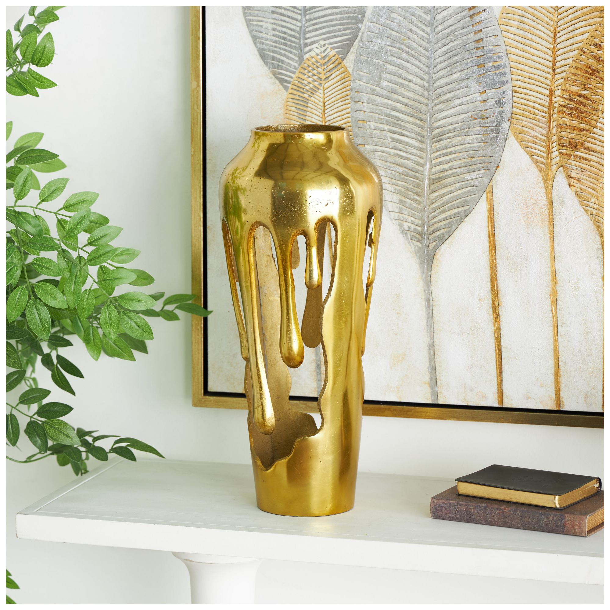 Image 4 Gold Aluminum Metal Contemporary Vase, 8" x 8" x 19" more views