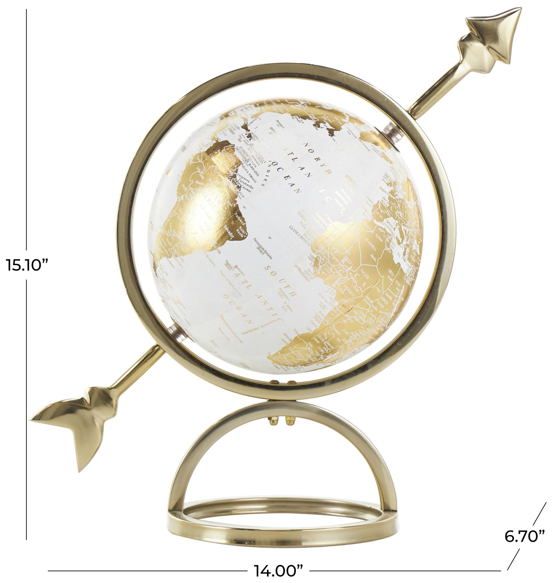 Image 7 Gold Aluminum Metal Glam Globe, 14" x 7" x 15" more views