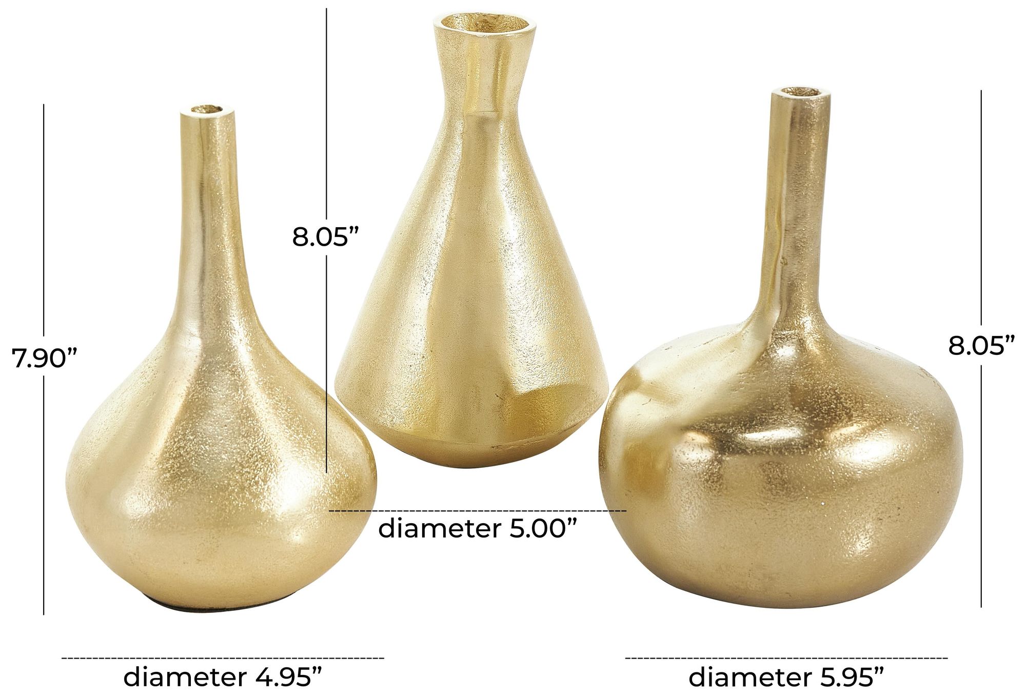 Image 7 Gold Aluminum Metal Glam Vase, S/3 5"W, 8"H more views