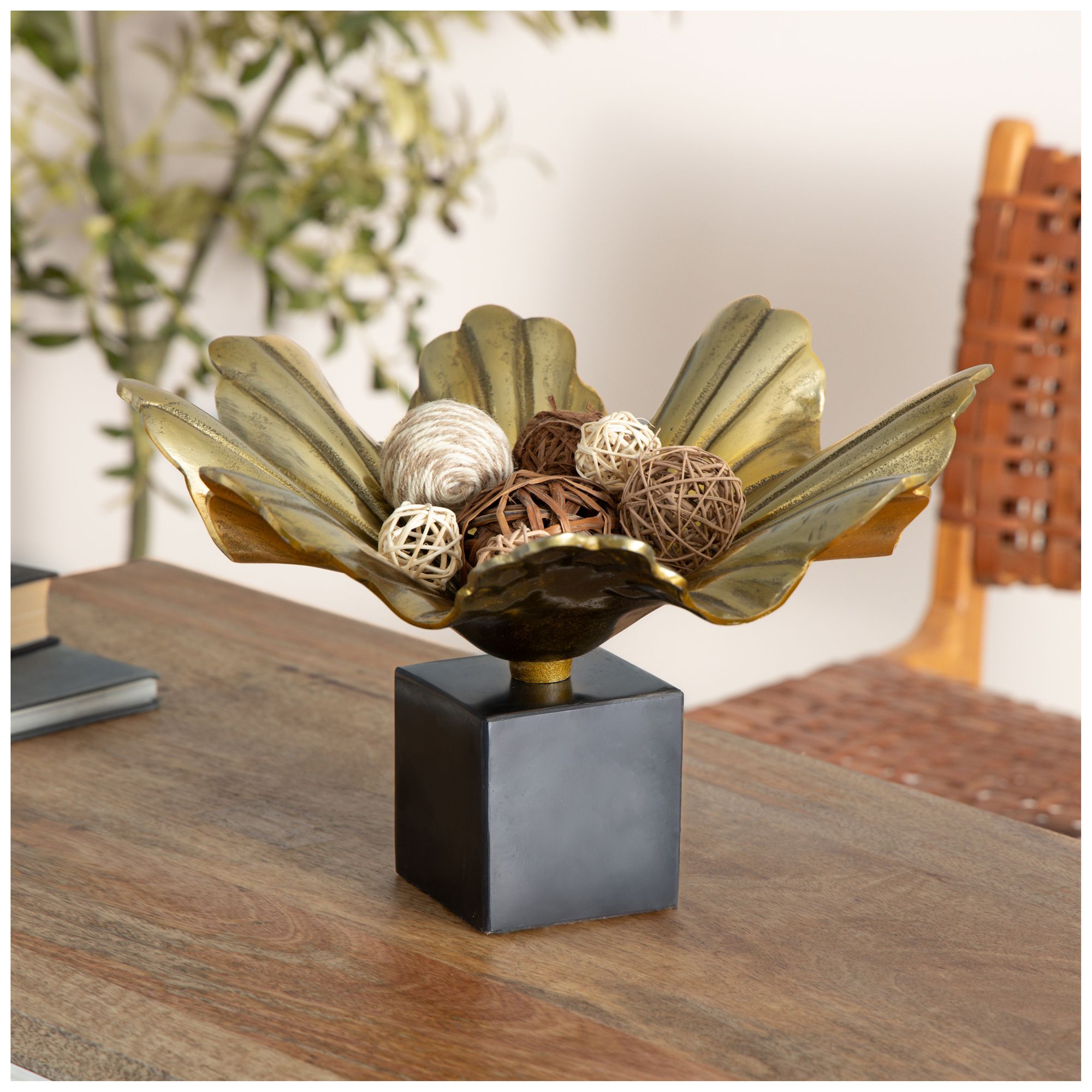 Image 4 Gold Aluminum Metal Modern Decorative Bowl, 15" x 15" x 10" more views