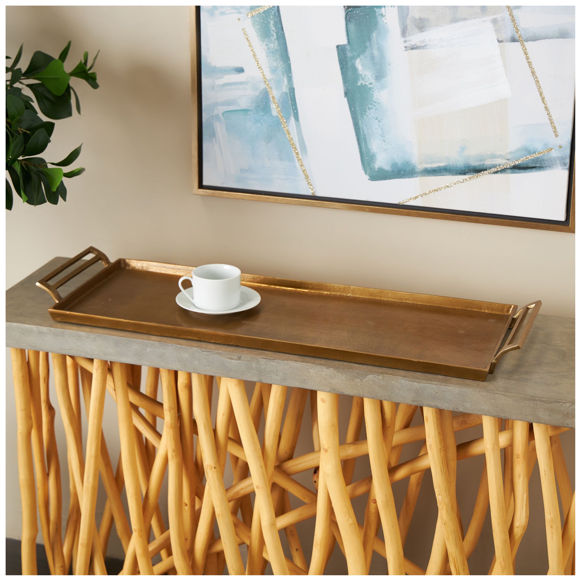 Image 4 Gold Aluminum Metal Modern Tray, 34" x 12" x 2" more views