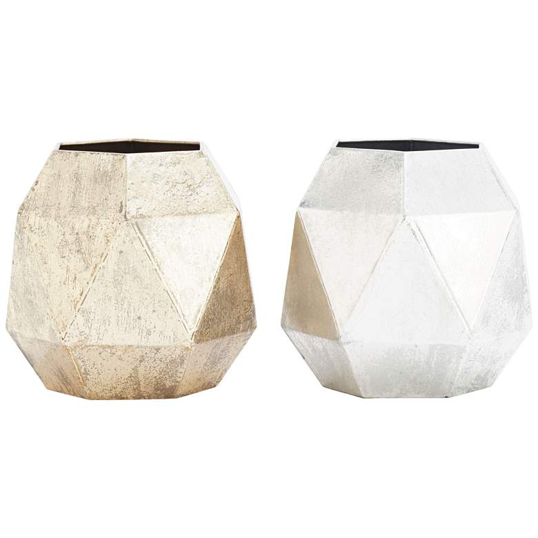 Image 1 Gold and Silver Triangular Geometric Metal Vases Set of 2