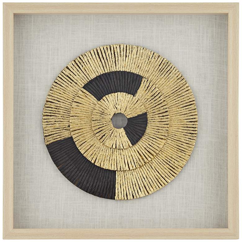 Image 2 Gold Black Circle 23 1/2" Square Shadow Box Framed Wall Art