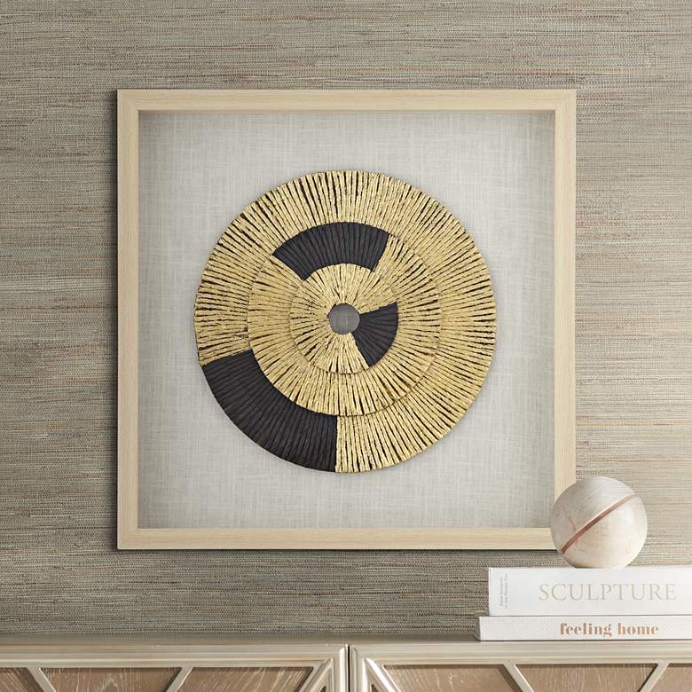 Image 1 Gold Black Circle 23 1/2 inch Square Shadow Box Framed Wall Art