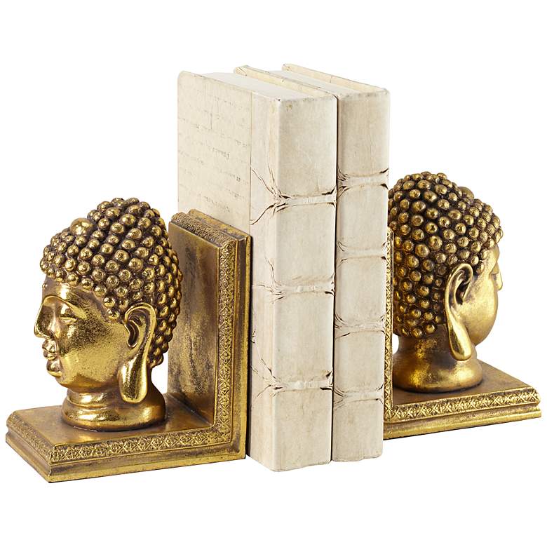 Image 1 Gold Buddha Head Bookends Set