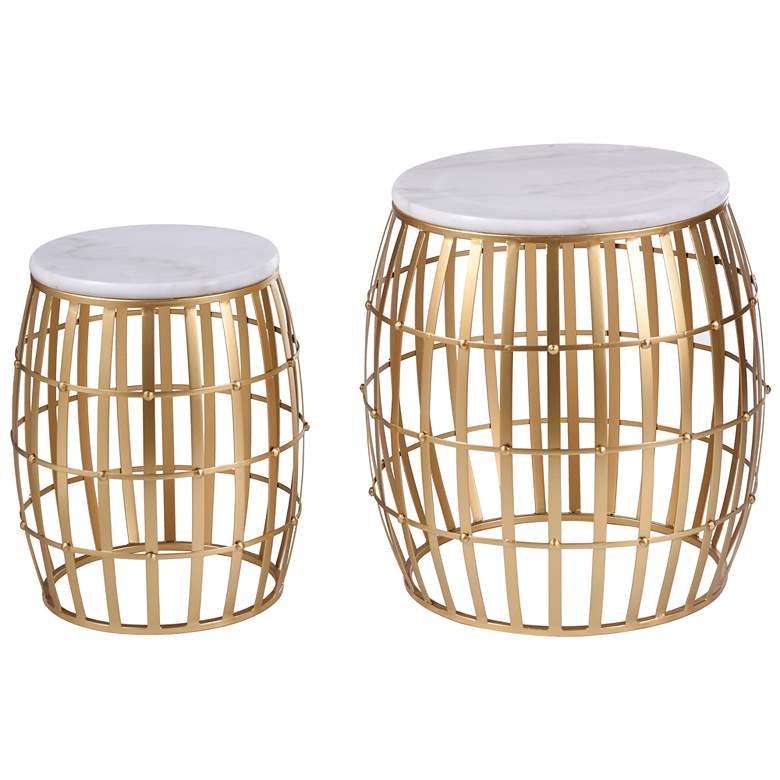 Image 1 Gold Cage - Set of Two Gold Cage Marble Top Nesting Tables