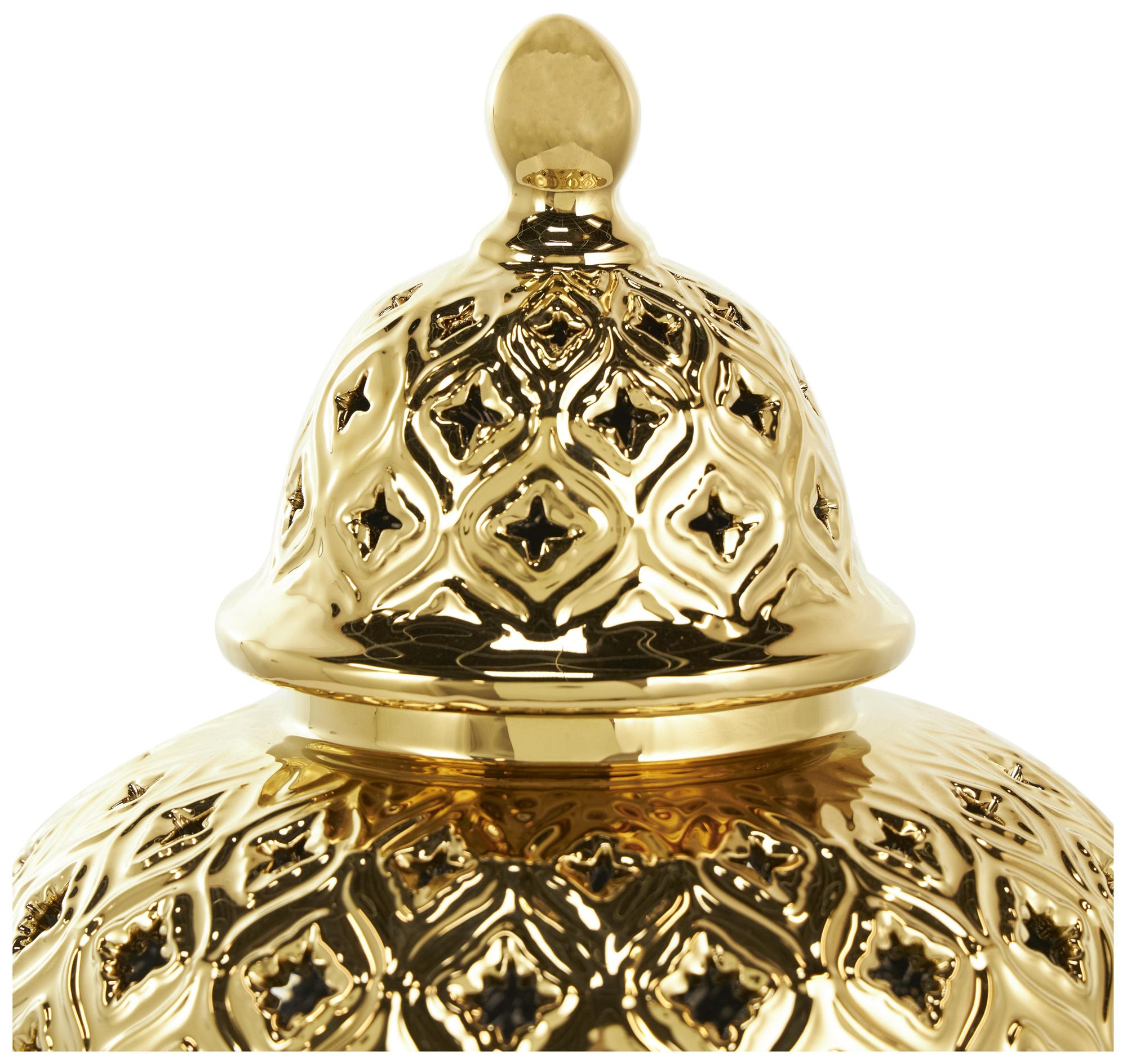 Image 2 Gold Ceramic Traditional Decorative Jars, 10" x 10" x 18" more views