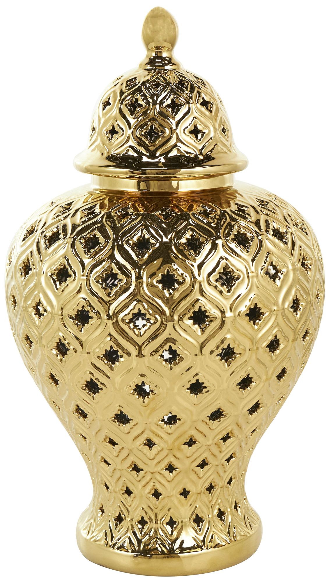 Image 5 Gold Ceramic Traditional Decorative Jars, 10" x 10" x 18" more views