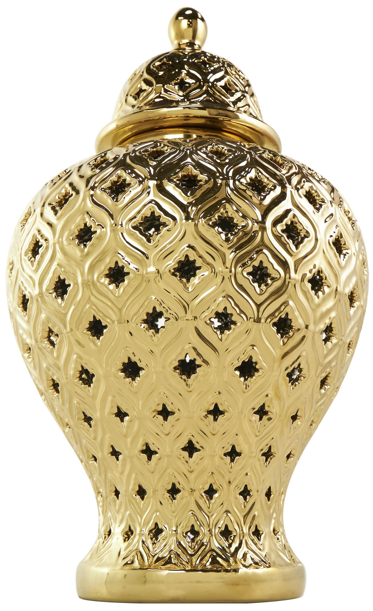 Image 6 Gold Ceramic Traditional Decorative Jars, 10" x 10" x 18" more views
