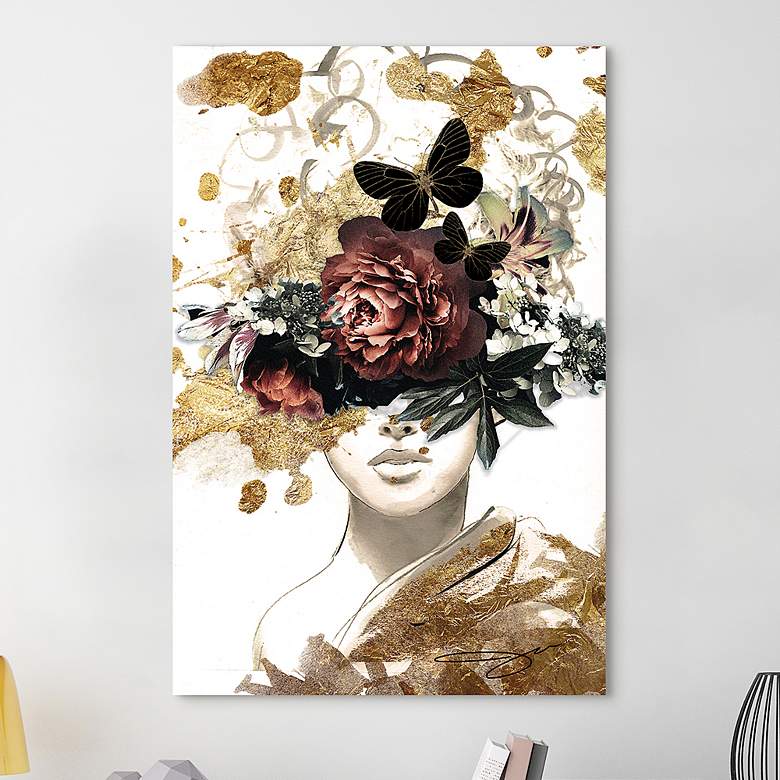 Image 1 Gold Covered 50 3/4"H Free Floating Glass Graphic Wall Art