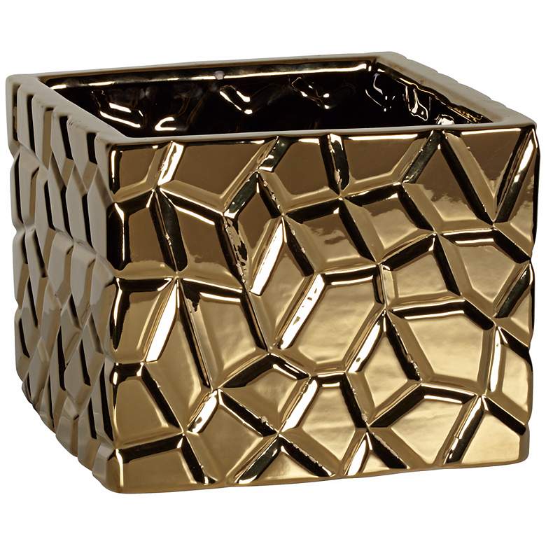 Image 1 Gold Crackle 6 1/2" High Indoor Ceramic Pot