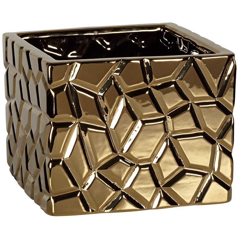 Image 1 Gold Crackle 8 inch High Indoor Ceramic Pot
