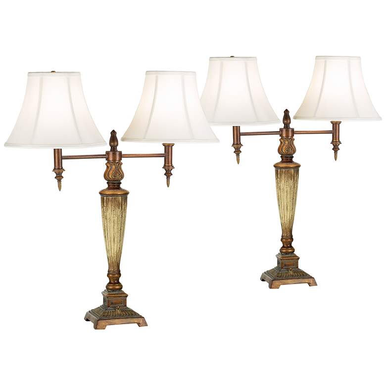 Image 1 Gold Crackle Twin Shade Table Lamps - Set of 2
