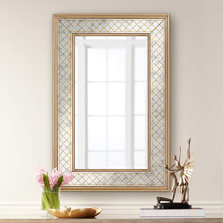 Image 1 Gold Crossed 28 inch x 42 inch Etched Glass Mirror