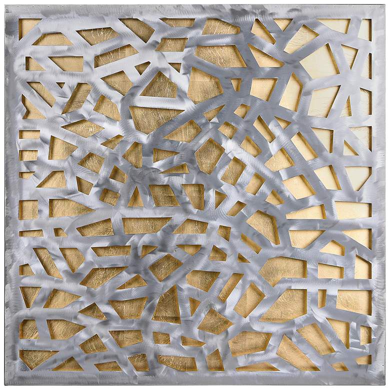 Image 2 Gold Enigma 32" Square Silver Gold Leaf 3D Metal Wall Art