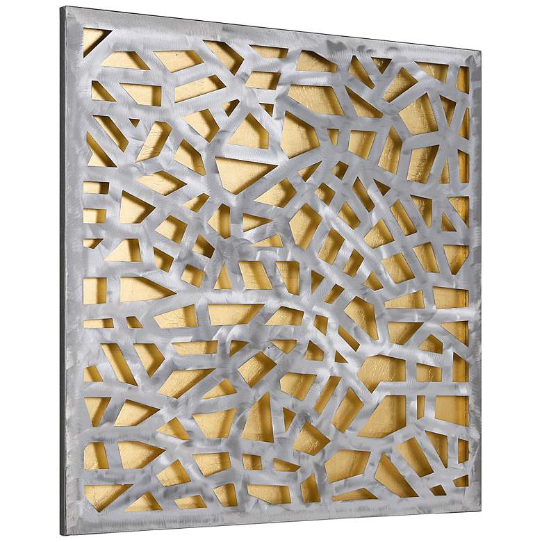Gold Enigma 32&quot; Square Silver Gold Leaf 3D Metal Wall Art more views