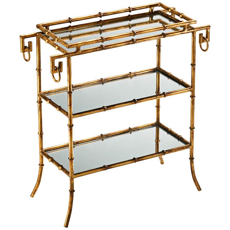 Image 1 Gold Finish 25 1/2" High Bamboo Tray Table