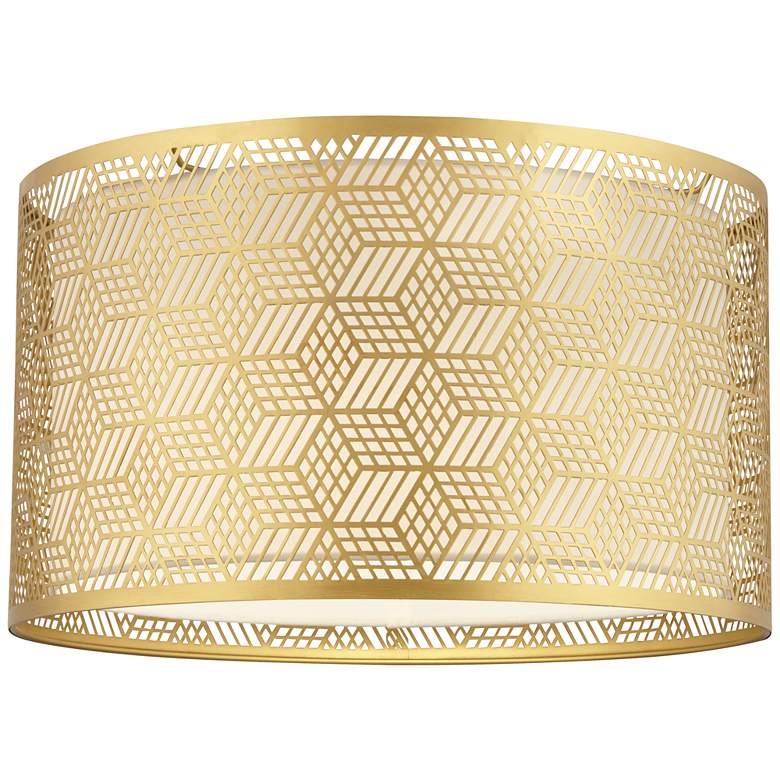 Image 3 Gold Finish Laser Cut Metal Drum Shade 17x17x10  (Spider) more views