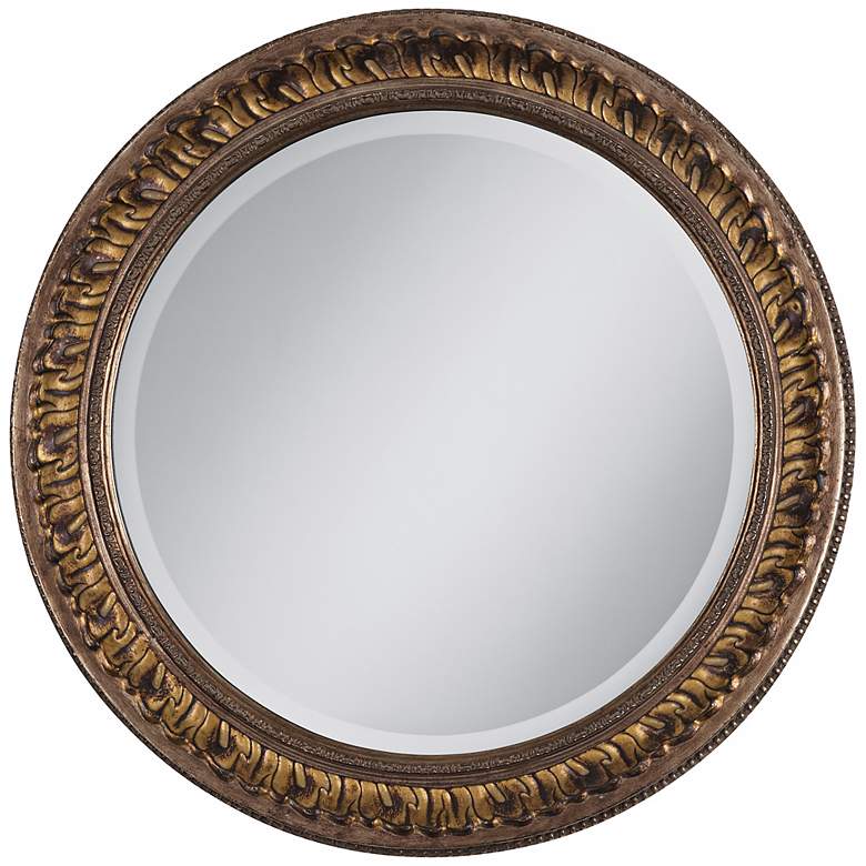 Image 1 Gold Floral Relief 25 3/4 inch Wide Round Wall Mirror