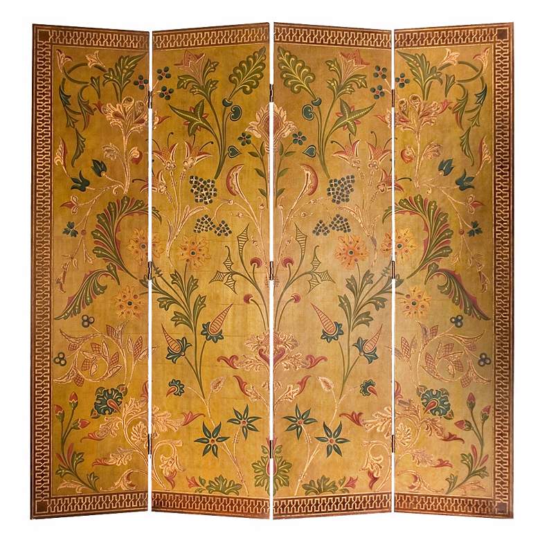 Image 1 Gold Floral Wood Folding Screen