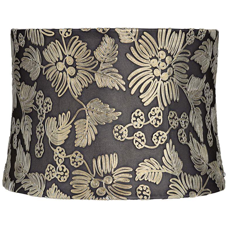 Image 1 Gold Flower over Gray Drum Lamp Shade 13x14x10 (Spider)