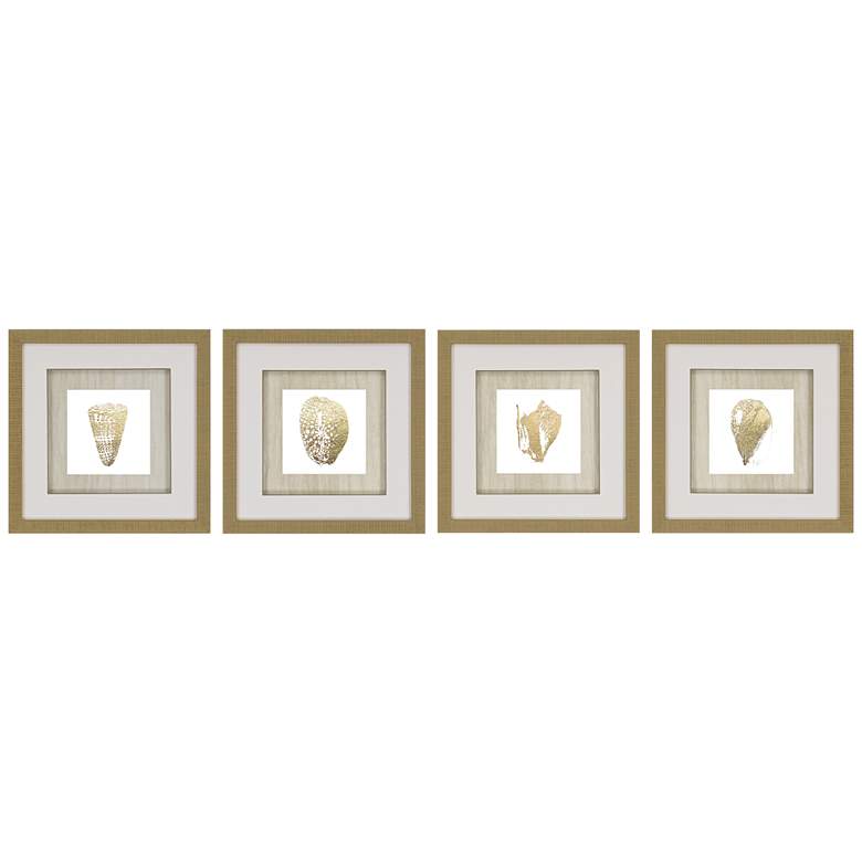 Image 1 Gold Foil Shell 4-Piece 16 inch Square Framed Wall Art Set