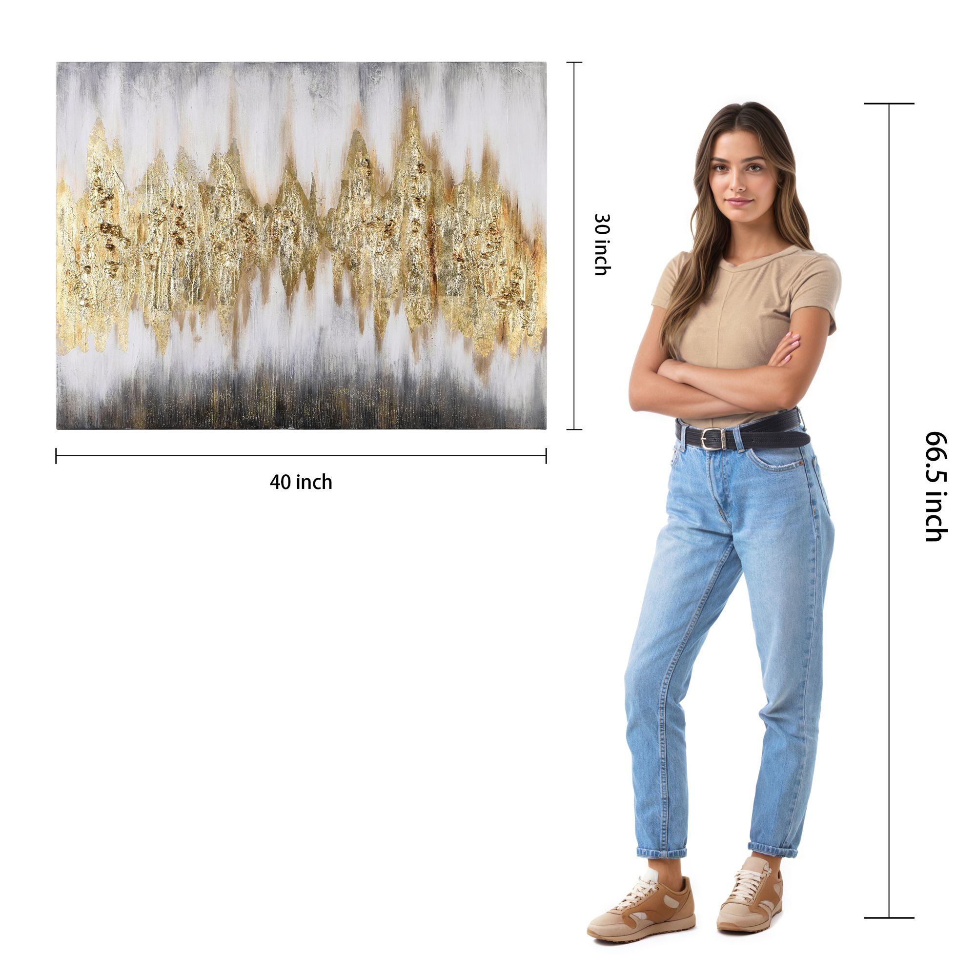 Gold Frequency 40" Wide Textured Metallic Canvas Wall Art in scene
