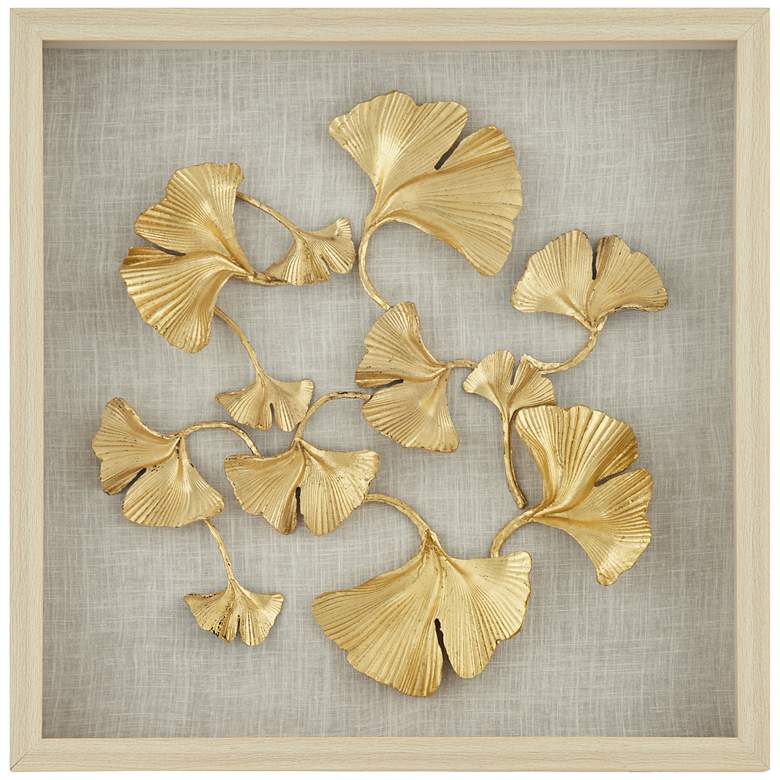 Image 3 Gold Ginkgo Leaf 23 1/2 inch Square Framed Wall Art