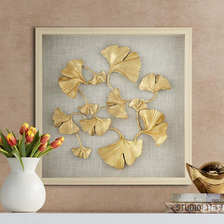Image 2 Gold Ginkgo Leaf 23 1/2" Square Framed Wall Art