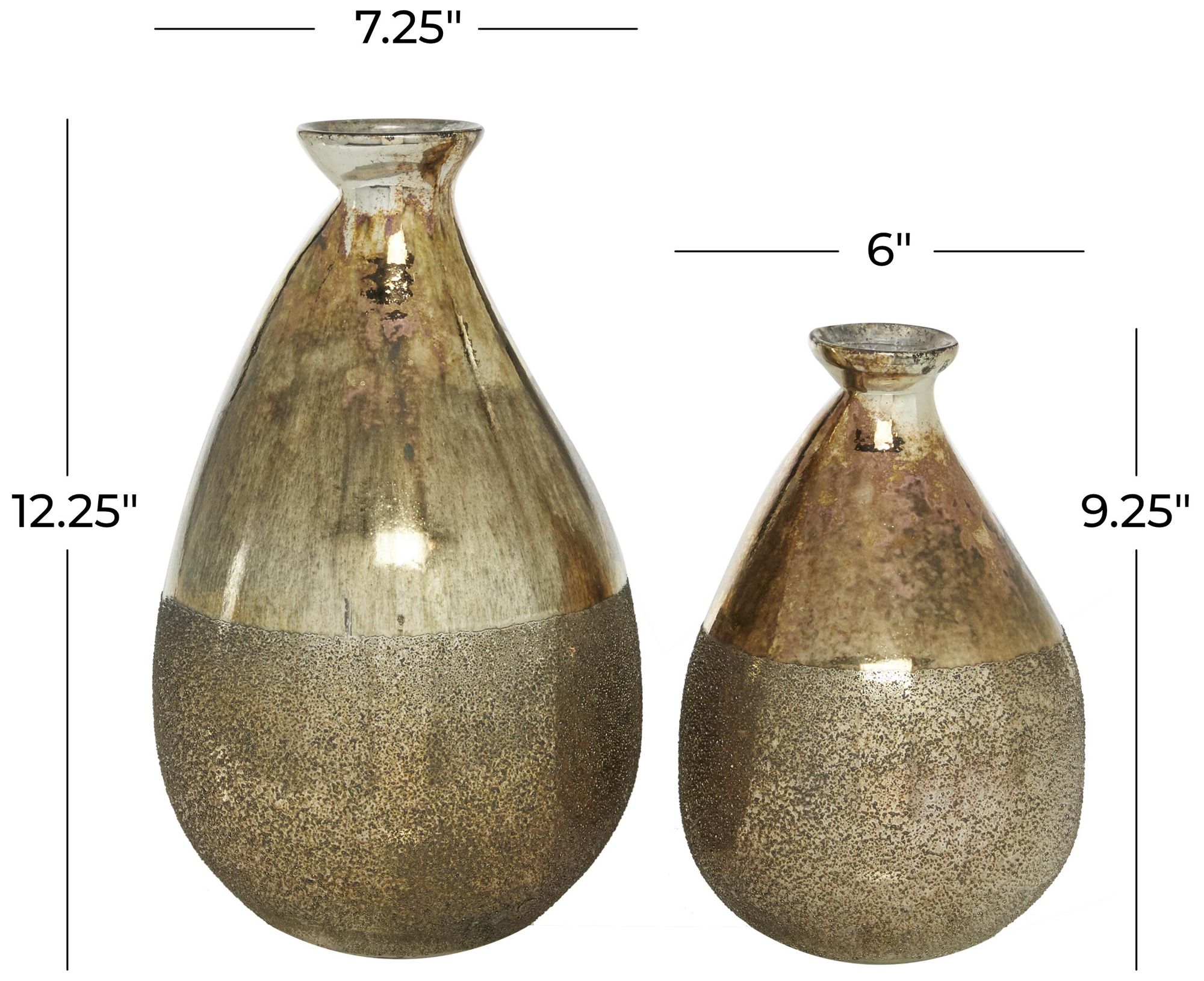 Image 6 Gold Glass Rustic Vase, S/2 12", 9"H more views