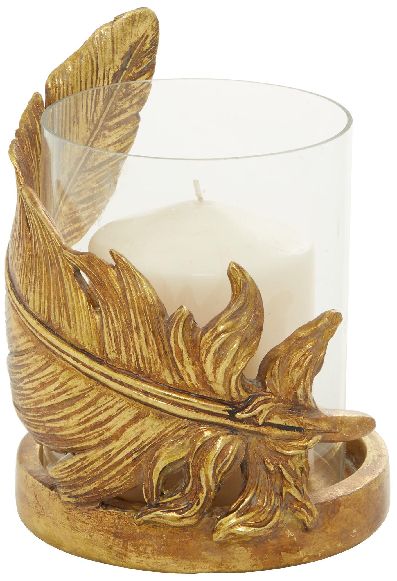 Image 2 Gold Glass Traditional Hurricane Lamp, 5" x 5" x 8"