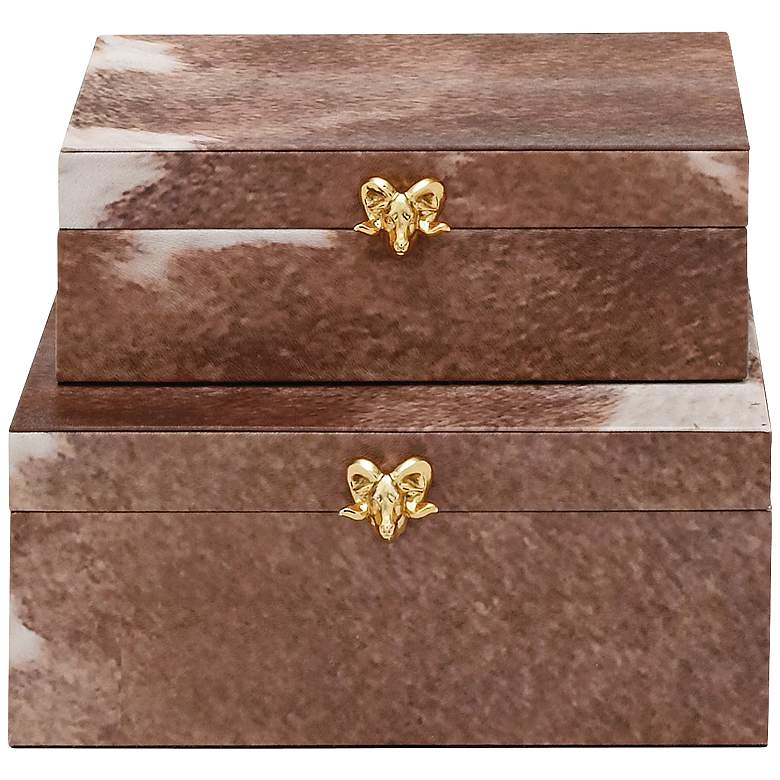 Image 1 Gold Goat Head Brown Faux Leather 2-Piece Boxes Set