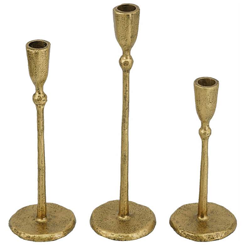 Image 1 Gold Iron Candlesticks with Round Base Set of 3