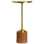 Gold Iron Drink Table With Brown Leather Weighted Base &#38; Clear Mirror T