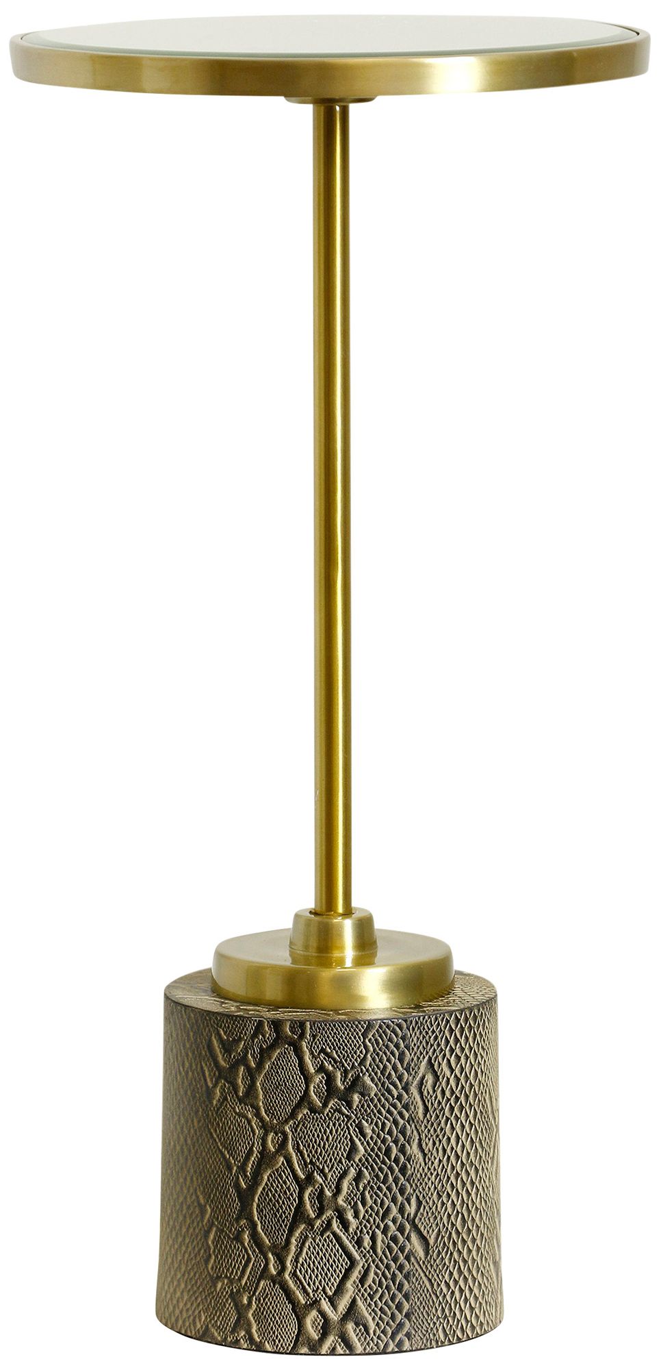 Gold Iron Drink Table With Faux Snakeskin Weighted Base & Clear Mirror ...