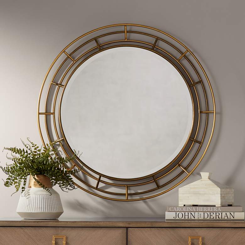 Image 1 Gold Layered Wire 34 inch Round Wall Mirror