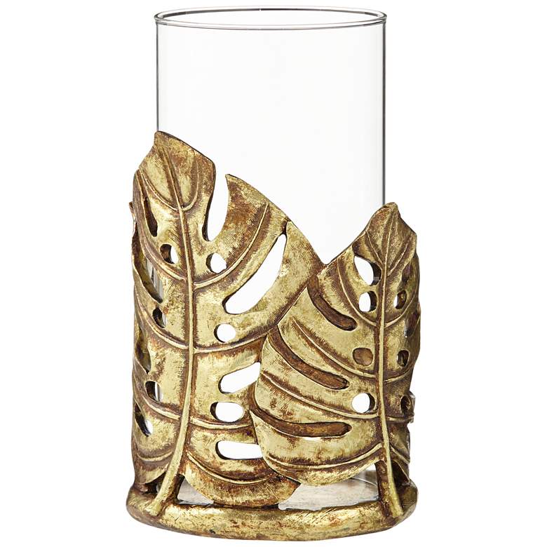 Image 1 Gold Leaf Glass Pillar Candle Holder