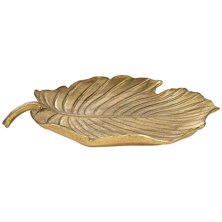 Image 1 Gold Leaf Shaped 12 1/4" Wide Decorative Tray