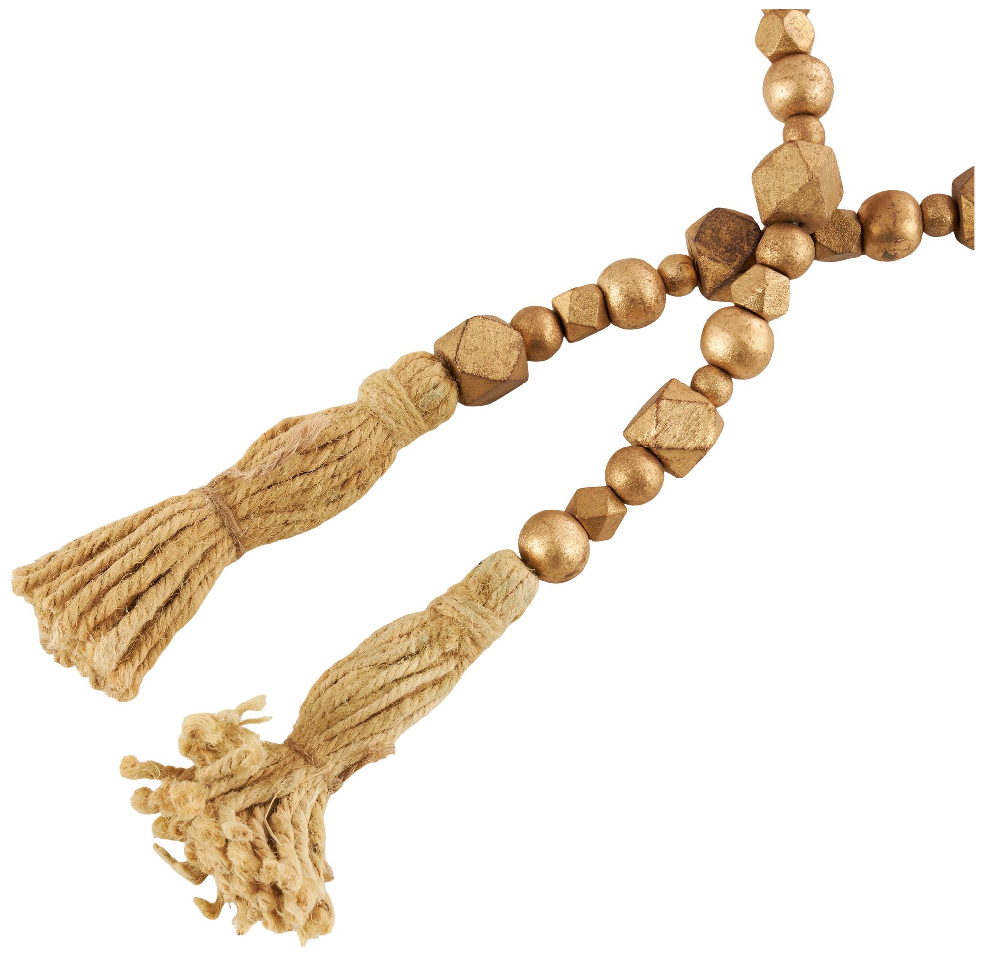 Image 3 Gold Mango Wood Bohemian Garland with Tassel, 80" x 1" x 1" more views