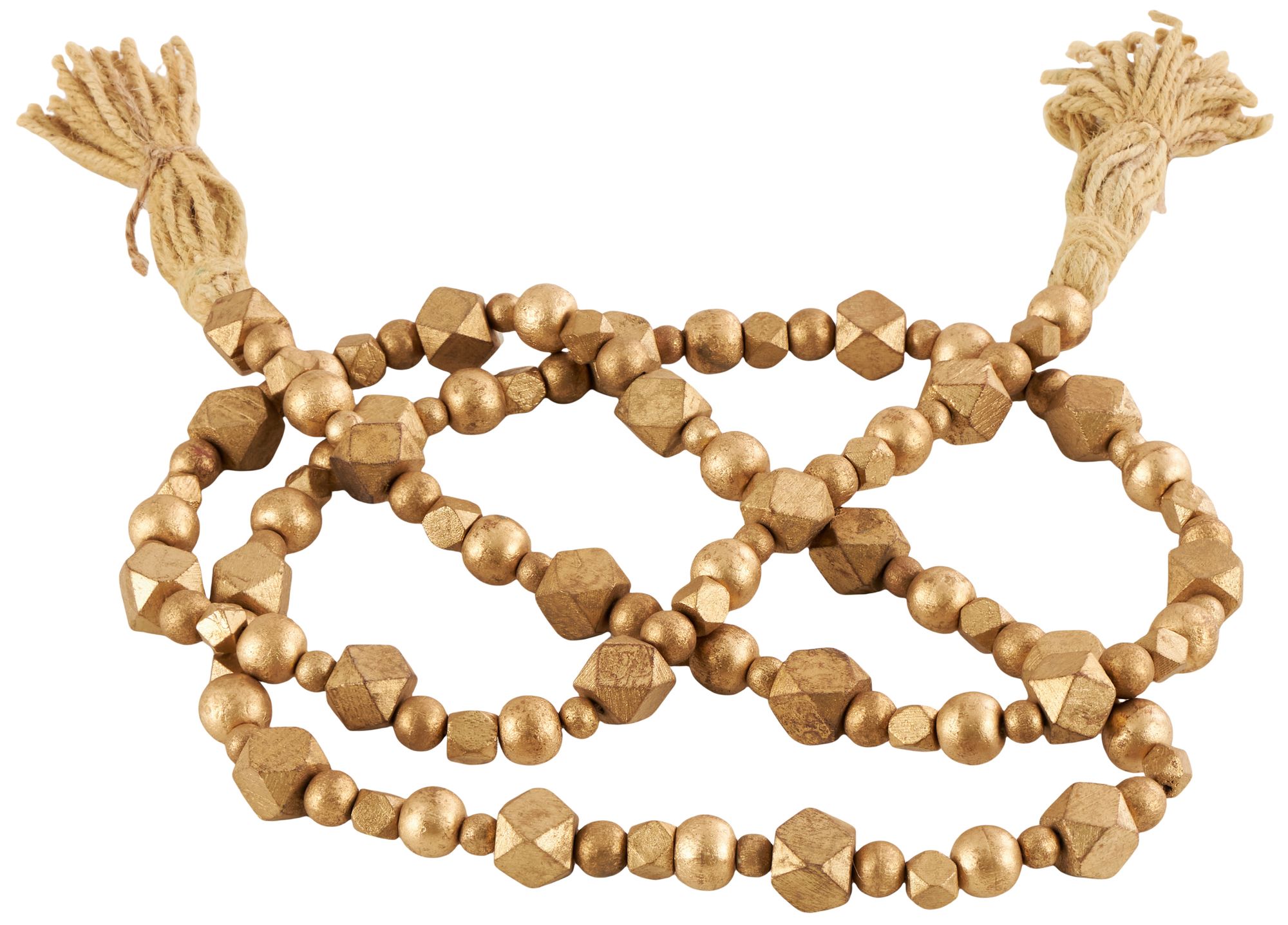 Image 5 Gold Mango Wood Bohemian Garland with Tassel, 80" x 1" x 1" more views