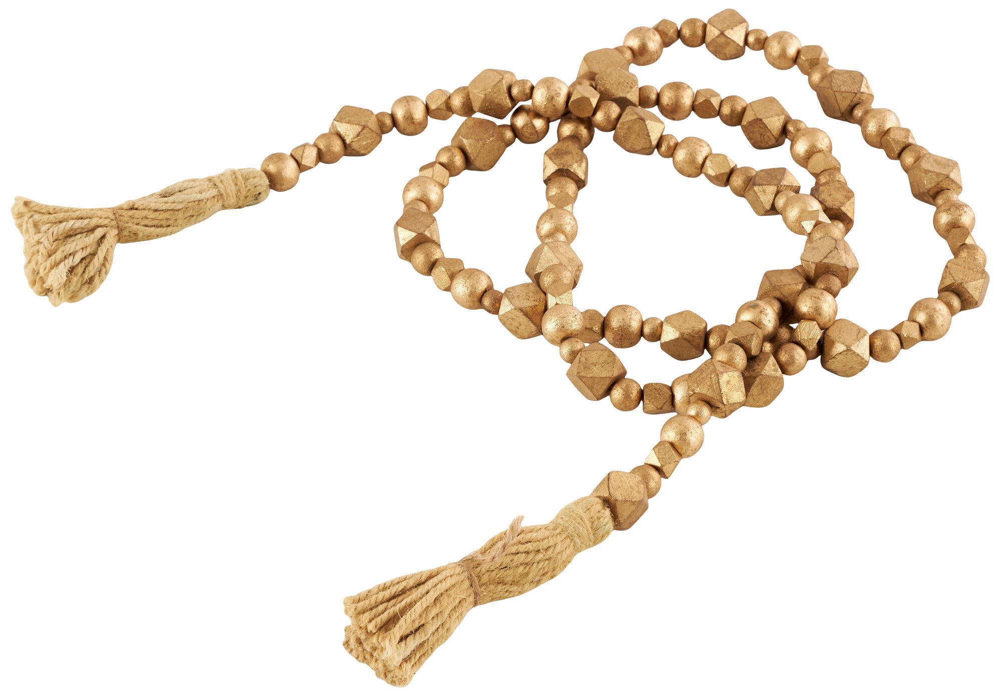 Image 6 Gold Mango Wood Bohemian Garland with Tassel, 80" x 1" x 1" more views