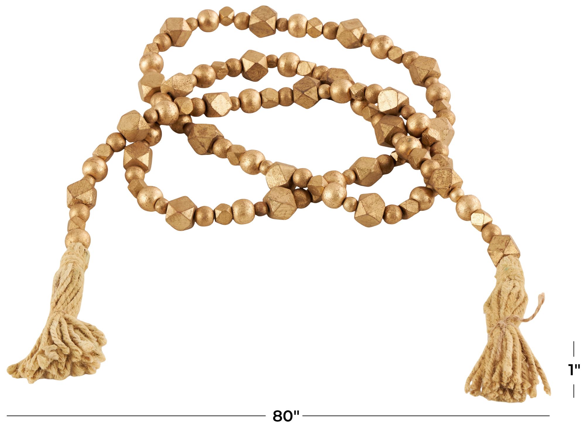 Image 7 Gold Mango Wood Bohemian Garland with Tassel, 80" x 1" x 1" more views