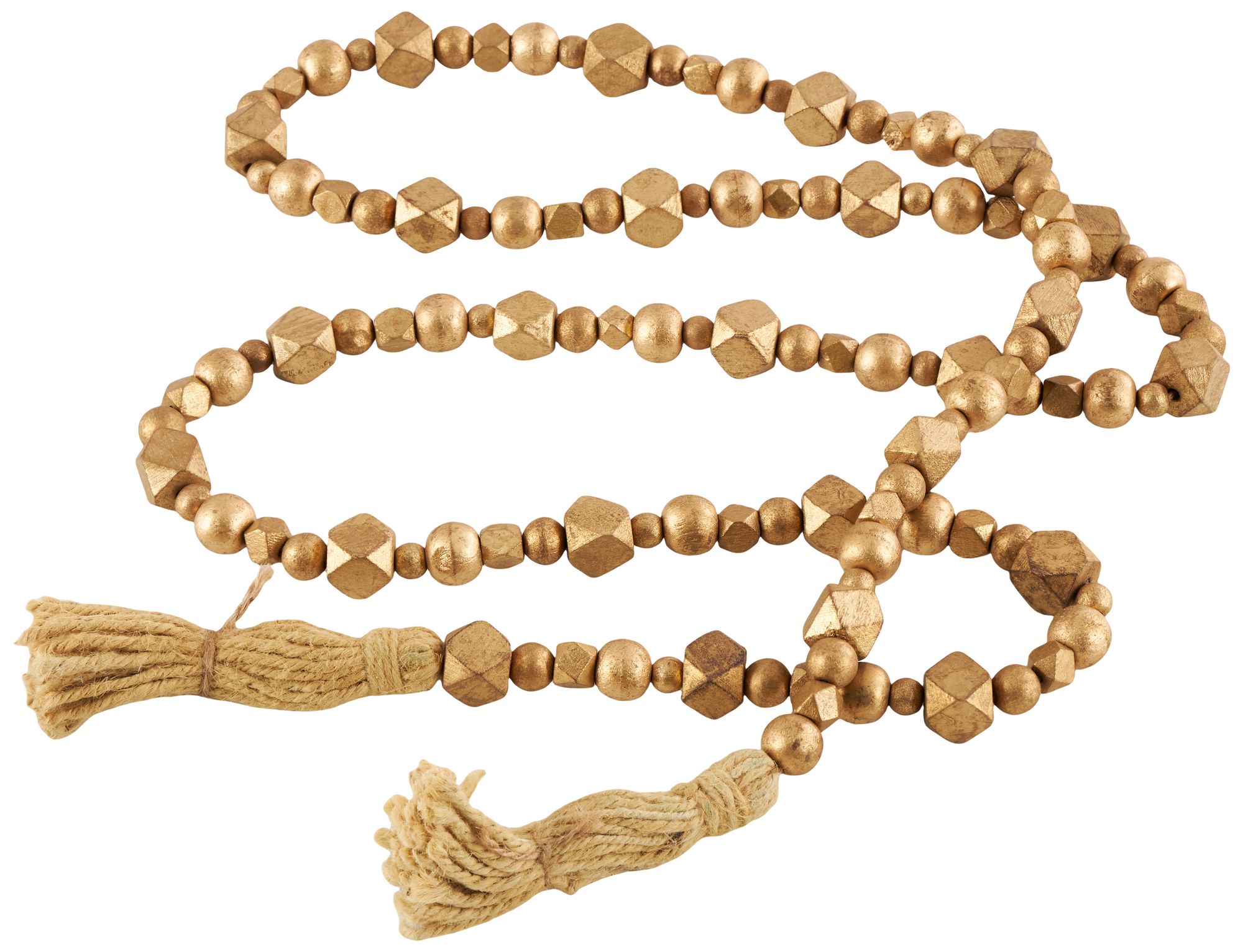 Gold Mango Wood Bohemian Garland with Tassel, 80" x 1" x 1"