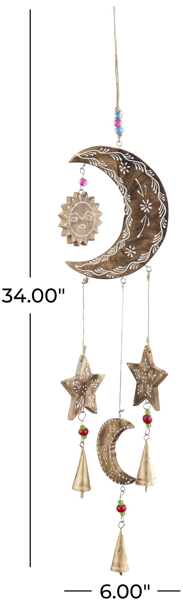 Image 7 Gold Mango Wood Eclectic Windchime, 6" x 1" x 34" more views
