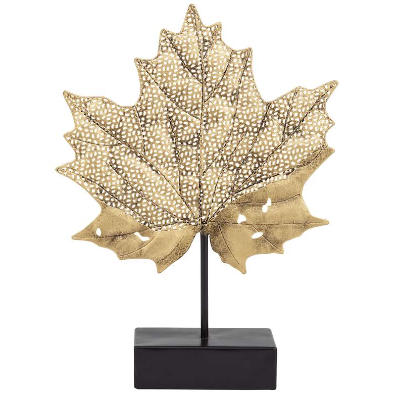 Image 1 Gold Maple Leaf 16" High Metal Sculpture