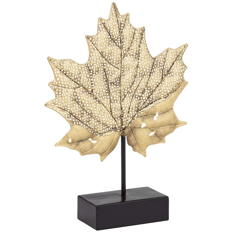 Image 4 Gold Maple Leaf 16 inch High Metal Sculpture more views