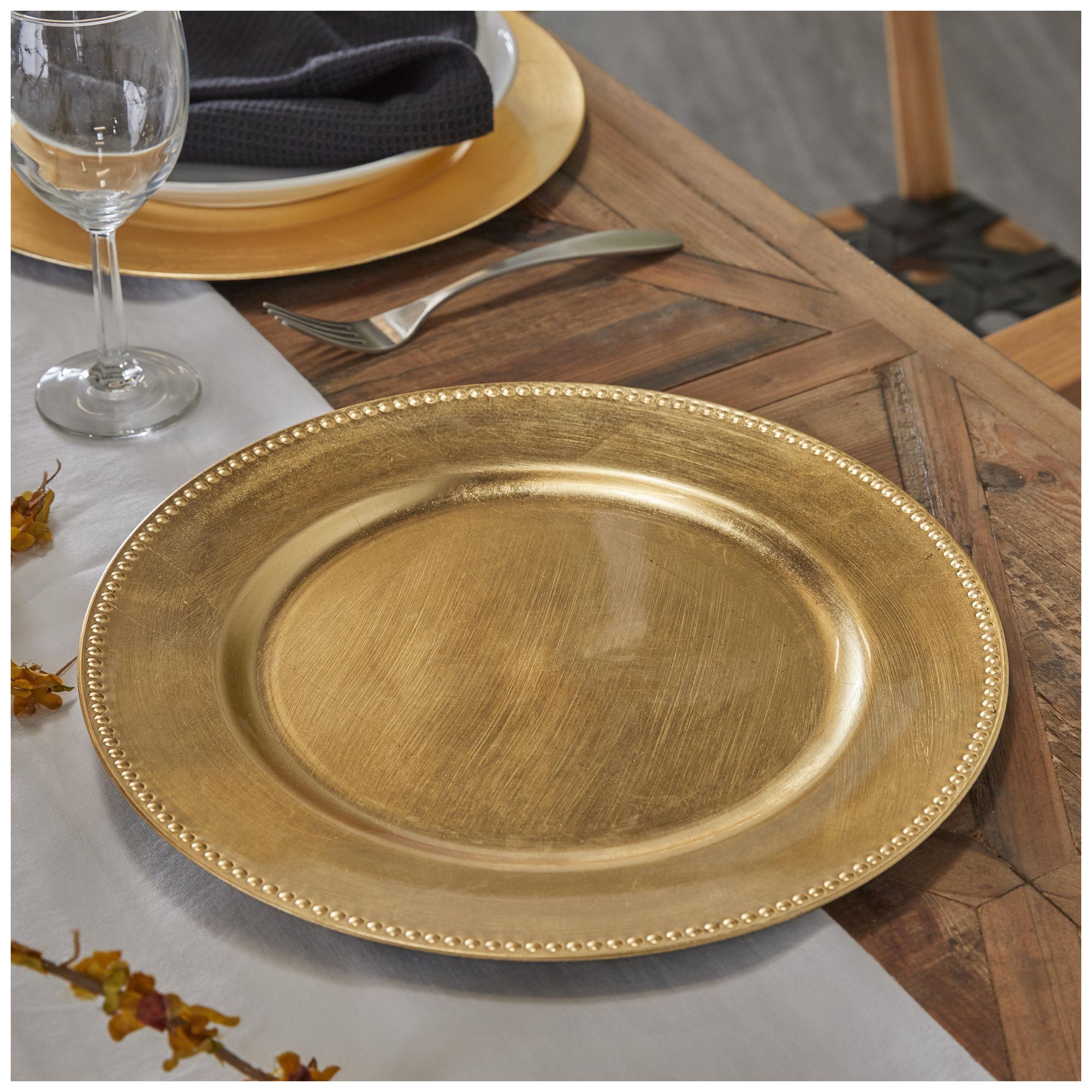 Image 3 Gold Melamine Plastic Glam Charger, S/8 13"D more views