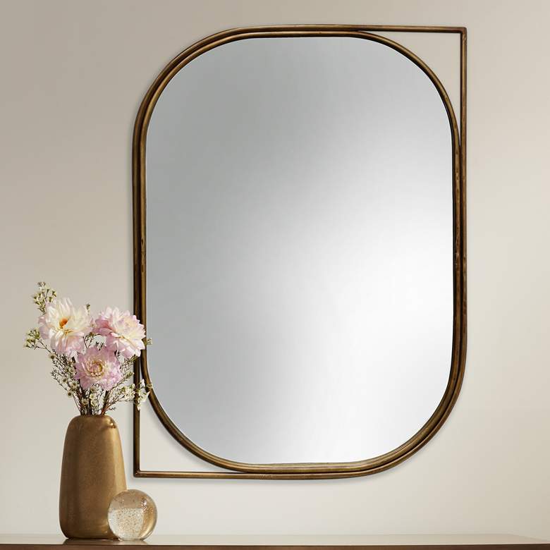 Image 1 Gold Metal 26 inch x 35 1/4 inch Right Facing Wall Mirror