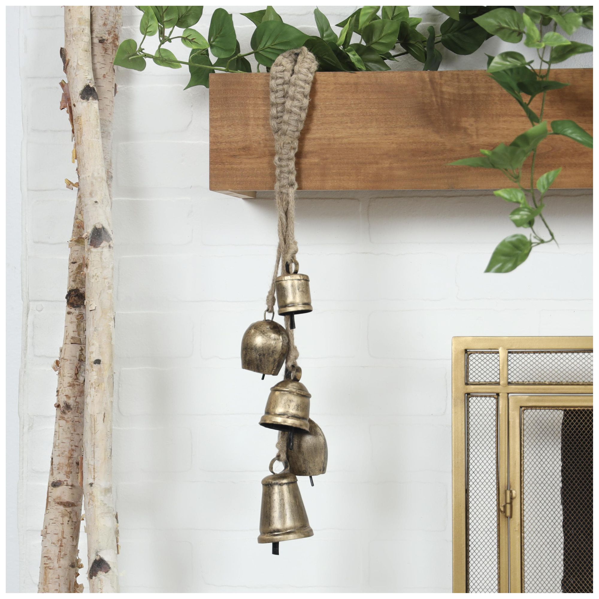 Image 4 Gold Metal Bohemian Decorative Cow Bells, 3" x 3" x 22" more views