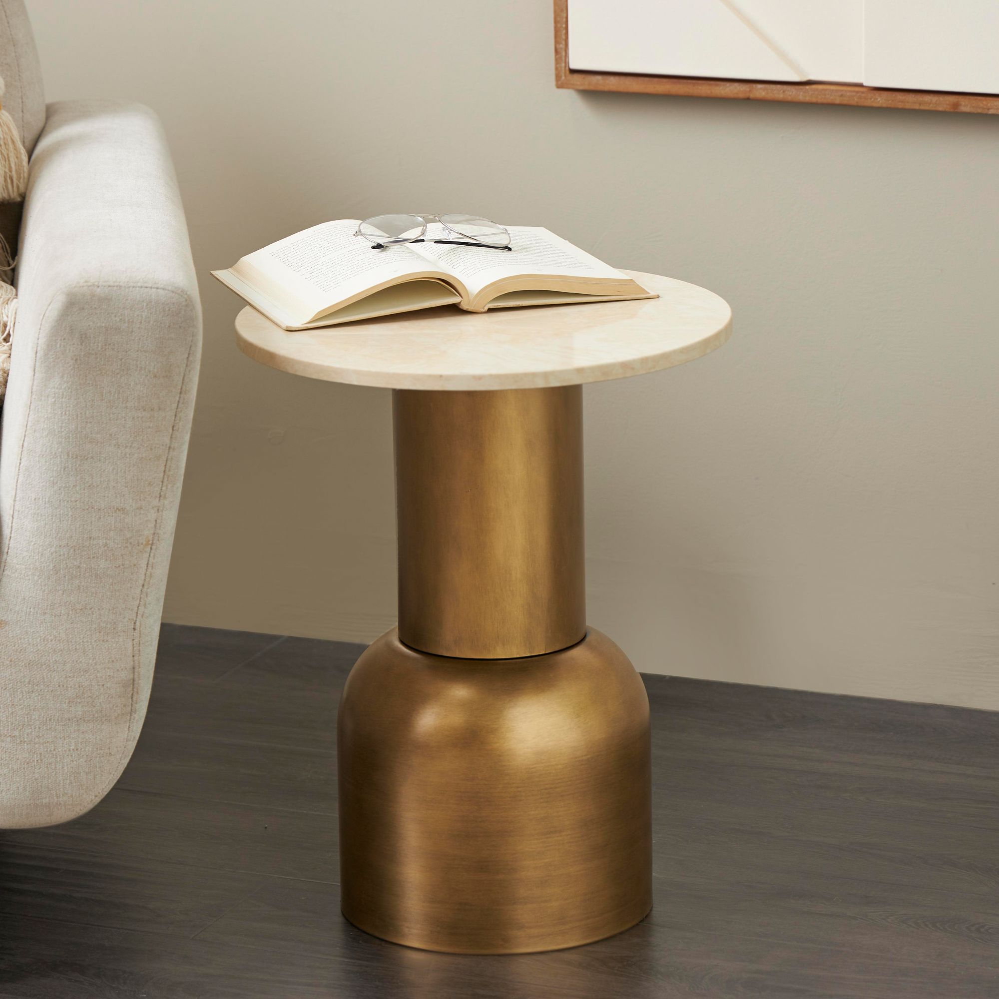 Image 4 Gold Metal Contemporary Accent Table, 16" x 16" x 20" more views